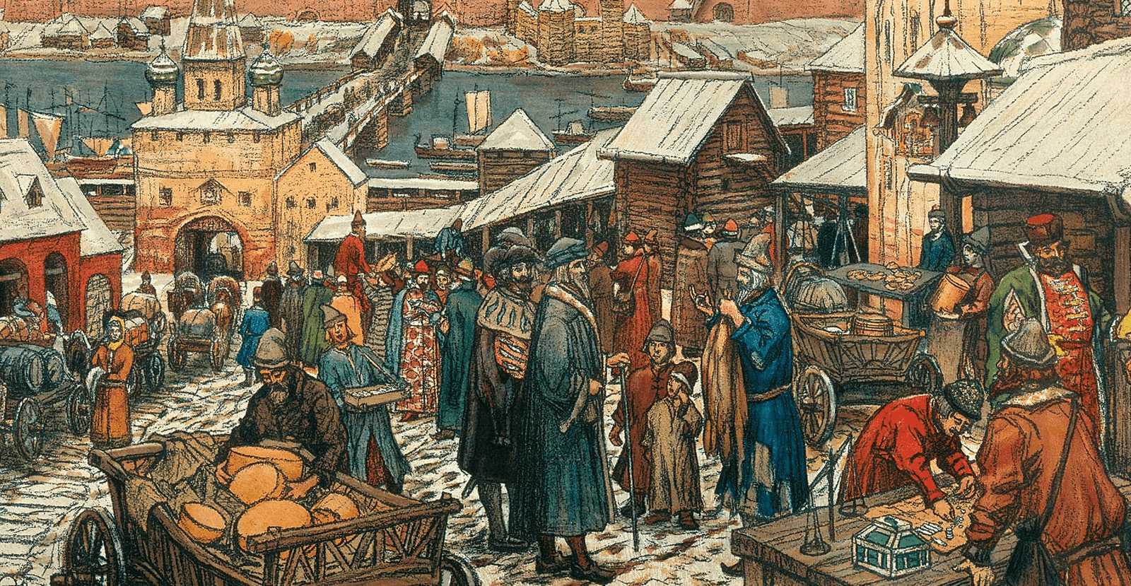 Новгород 12 век. Васнецов базар 17 век.