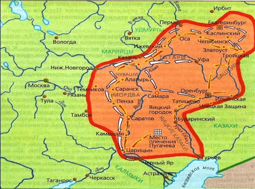 война Пугачева - карта
